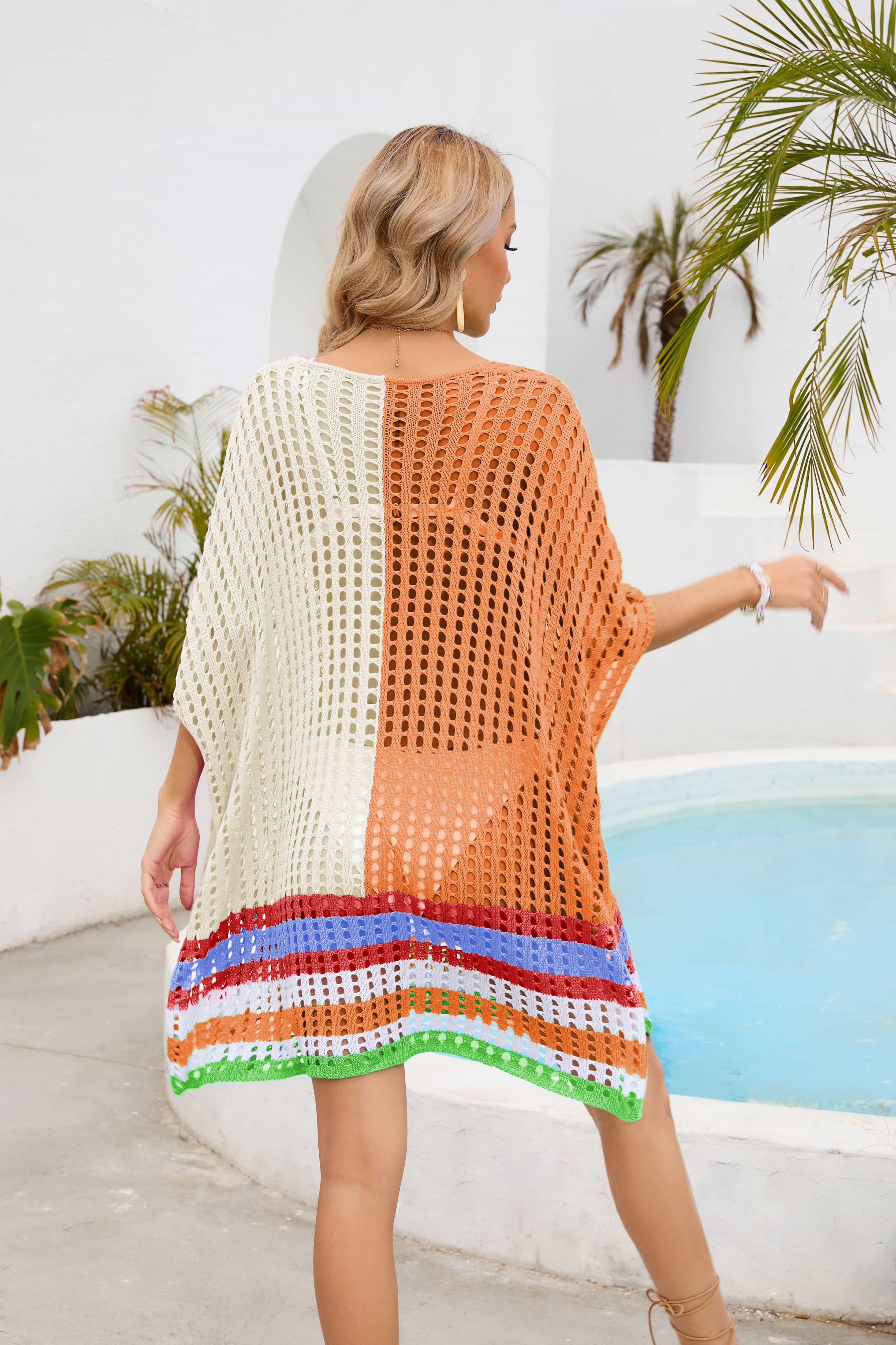 One Size Contrast Openwork Scoop Neck Swim Cover Up - Southern Shores Clothing