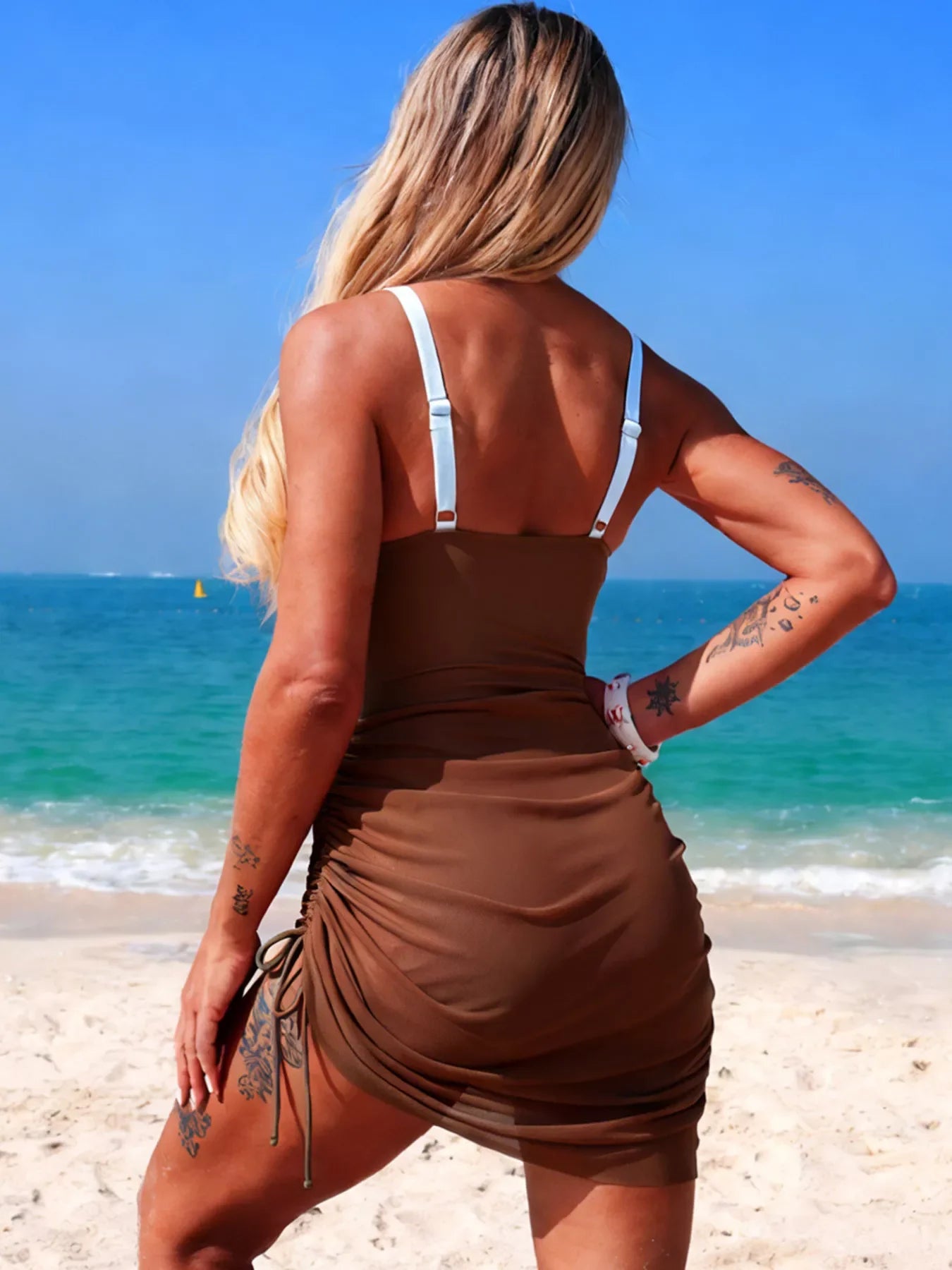 Block Cutout One-Piece Swimsuit With Floral Ruched Accent - Southern Shores Clothing