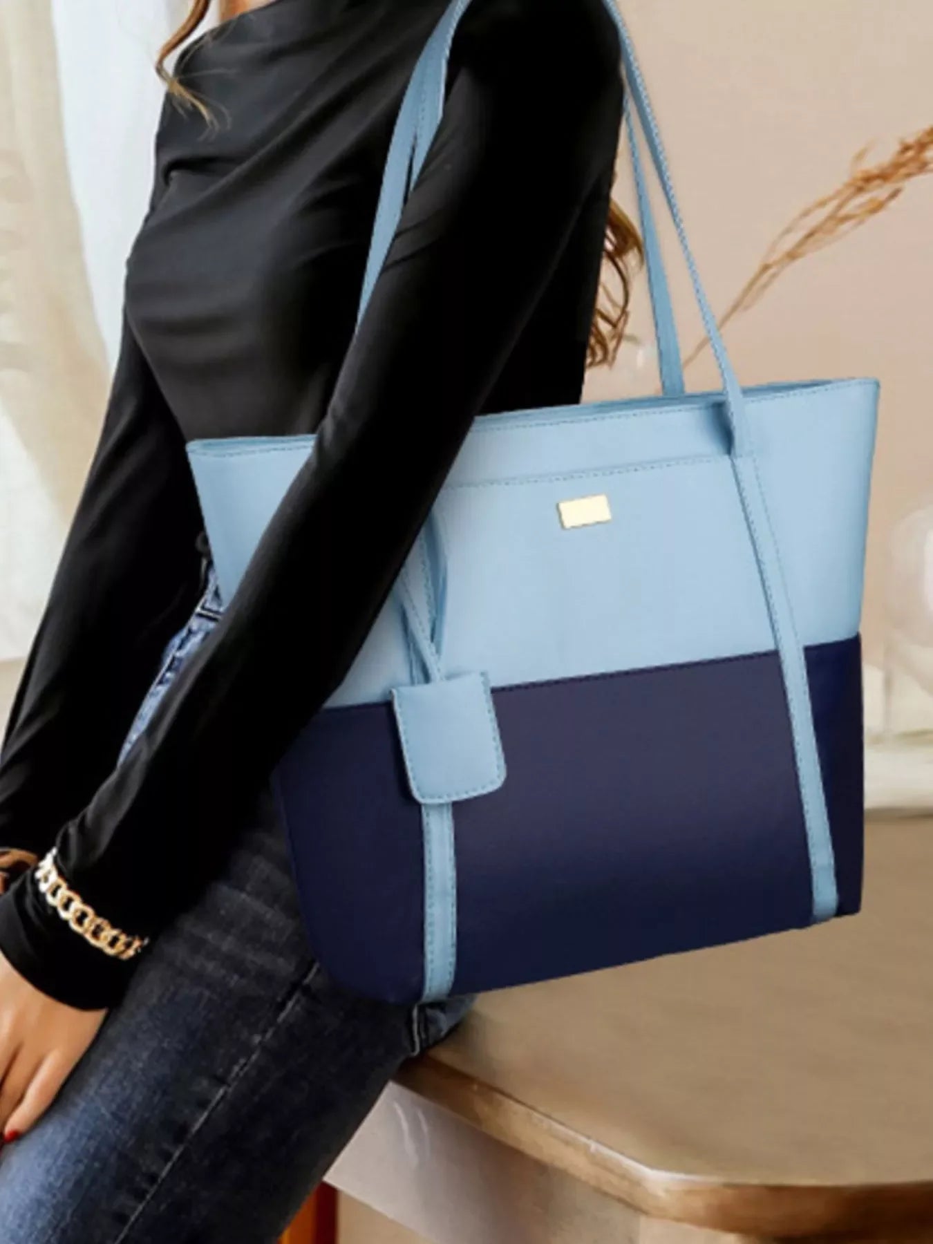 Two-Tone Tote Bag Shopping Carryall Casual Daily - Southern Shores Clothing