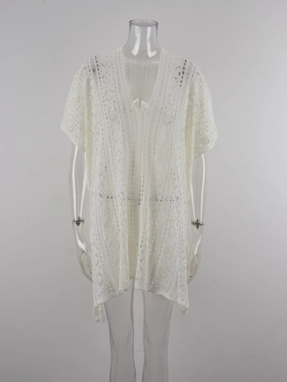 Angel Wings Cutout V-Neck Cover-Up With Tassel - Southern Shores Clothing