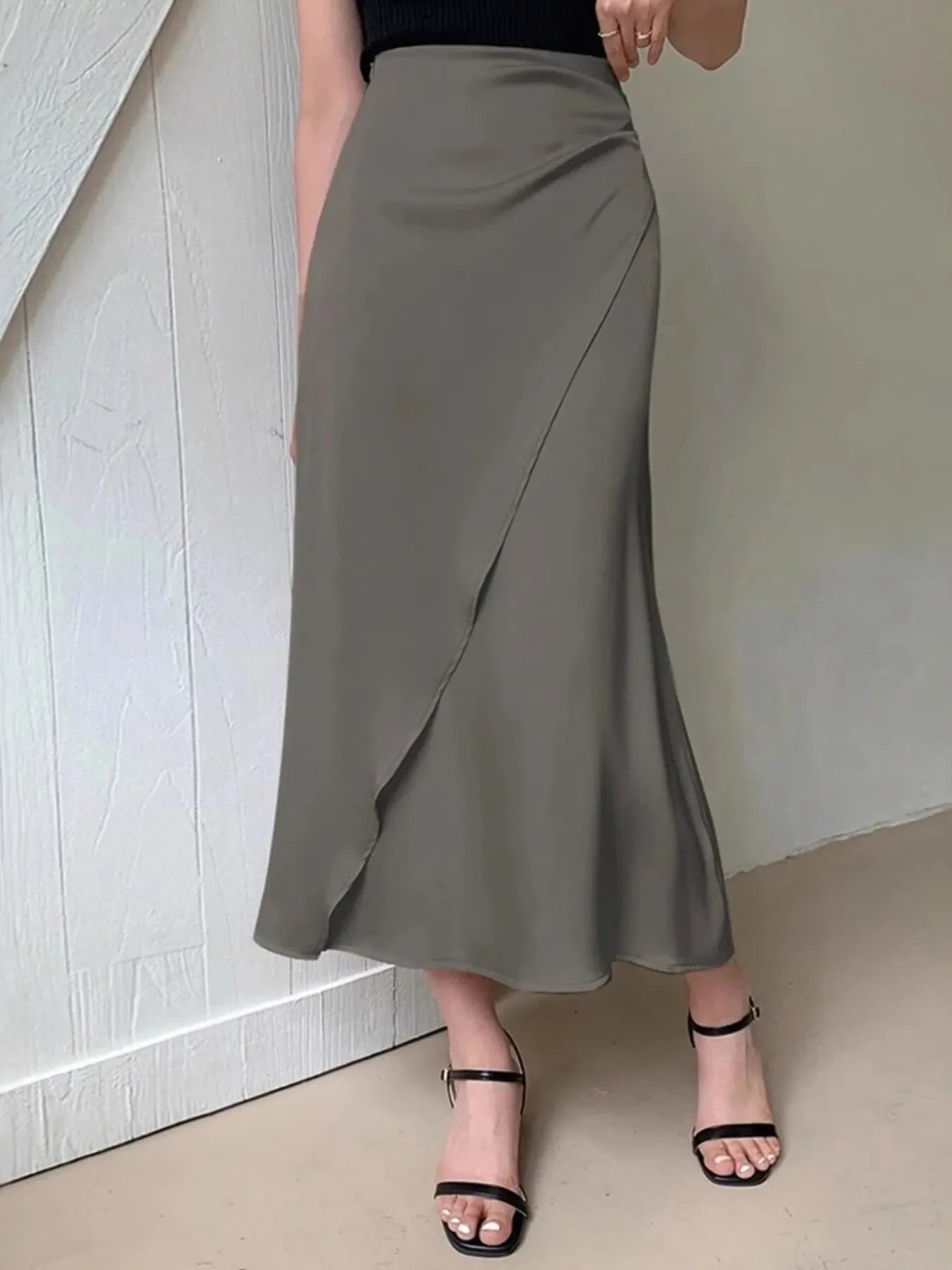 Asymmetric Wrap Midi Skirt With Fluted Hem - Southern Shores Clothing