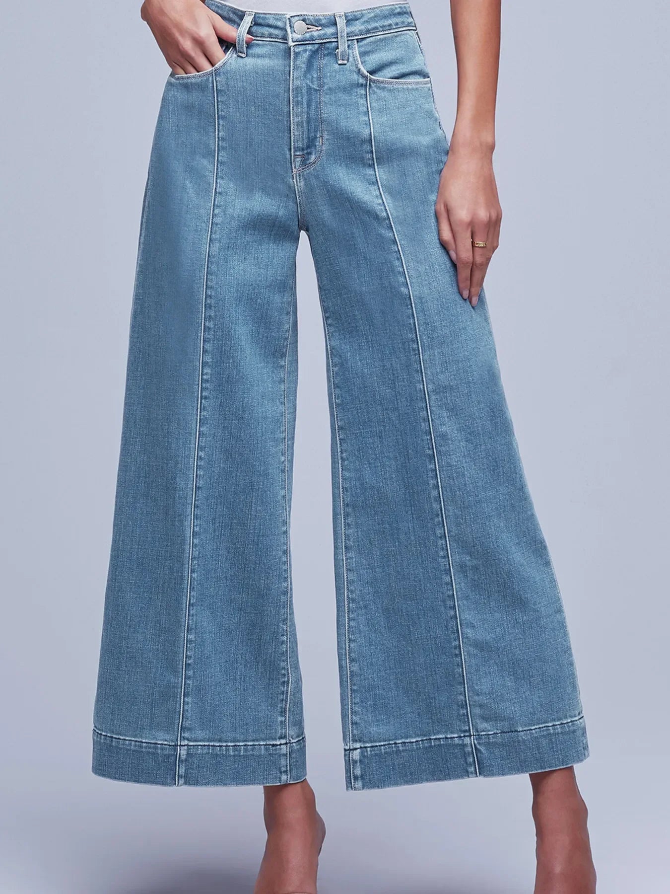 Coastal Seam Detail Flared Bottom Ankle Length Denim Jeans - Southern Shores Clothing