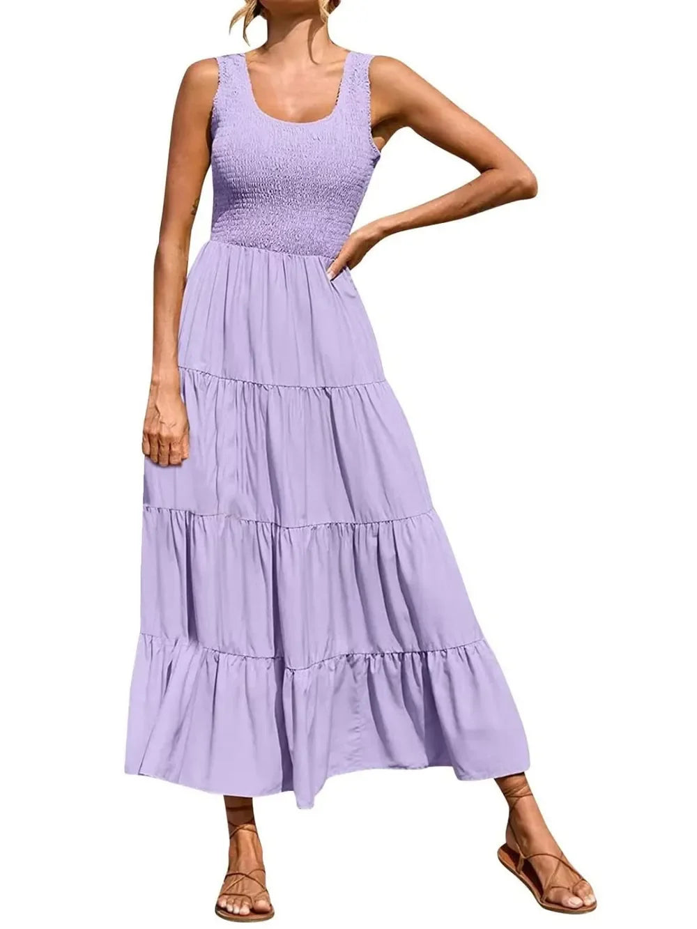 Tiered Smocked Wide Strap Maxi Beach Dress - Southern Shores Clothing