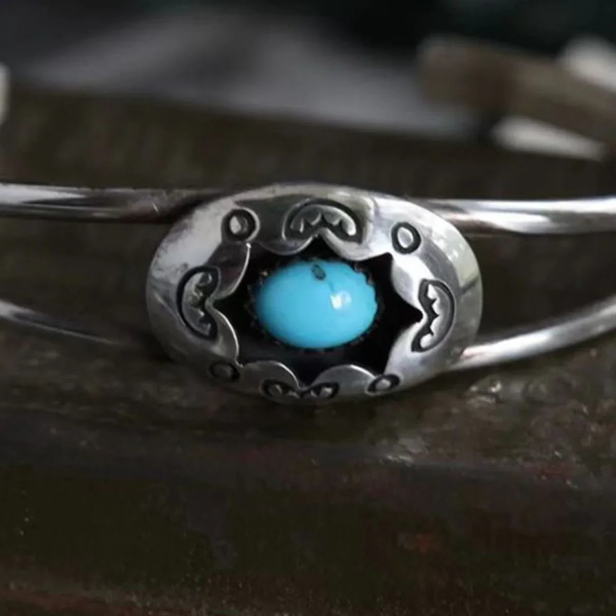Alloy Open Bracelet Turquoise Cabochon Coral Accents - Southern Shores Clothing