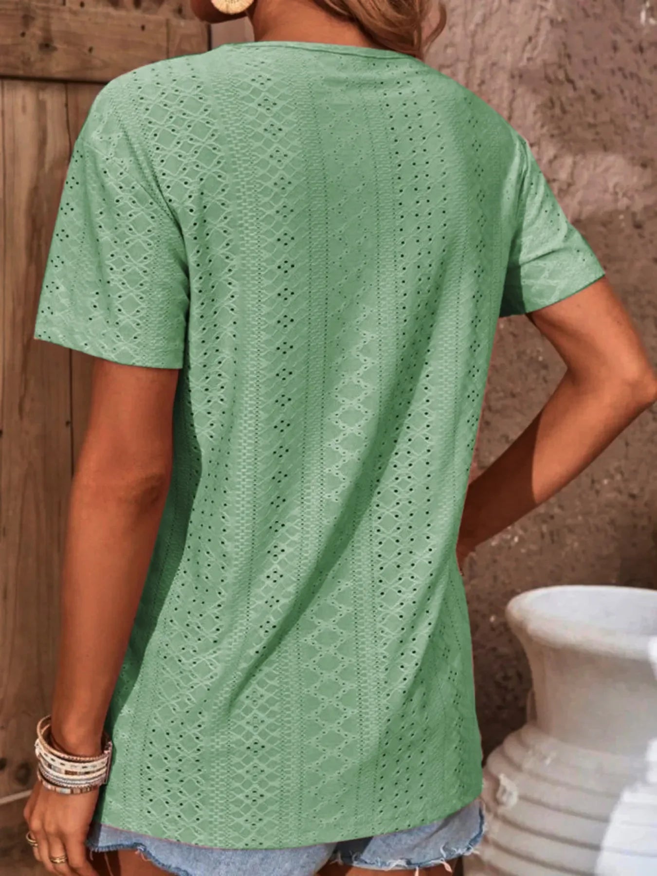 Eyelet Crisscross Short Sleeve T Shirt With Stretch Fabric - Southern Shores Clothing