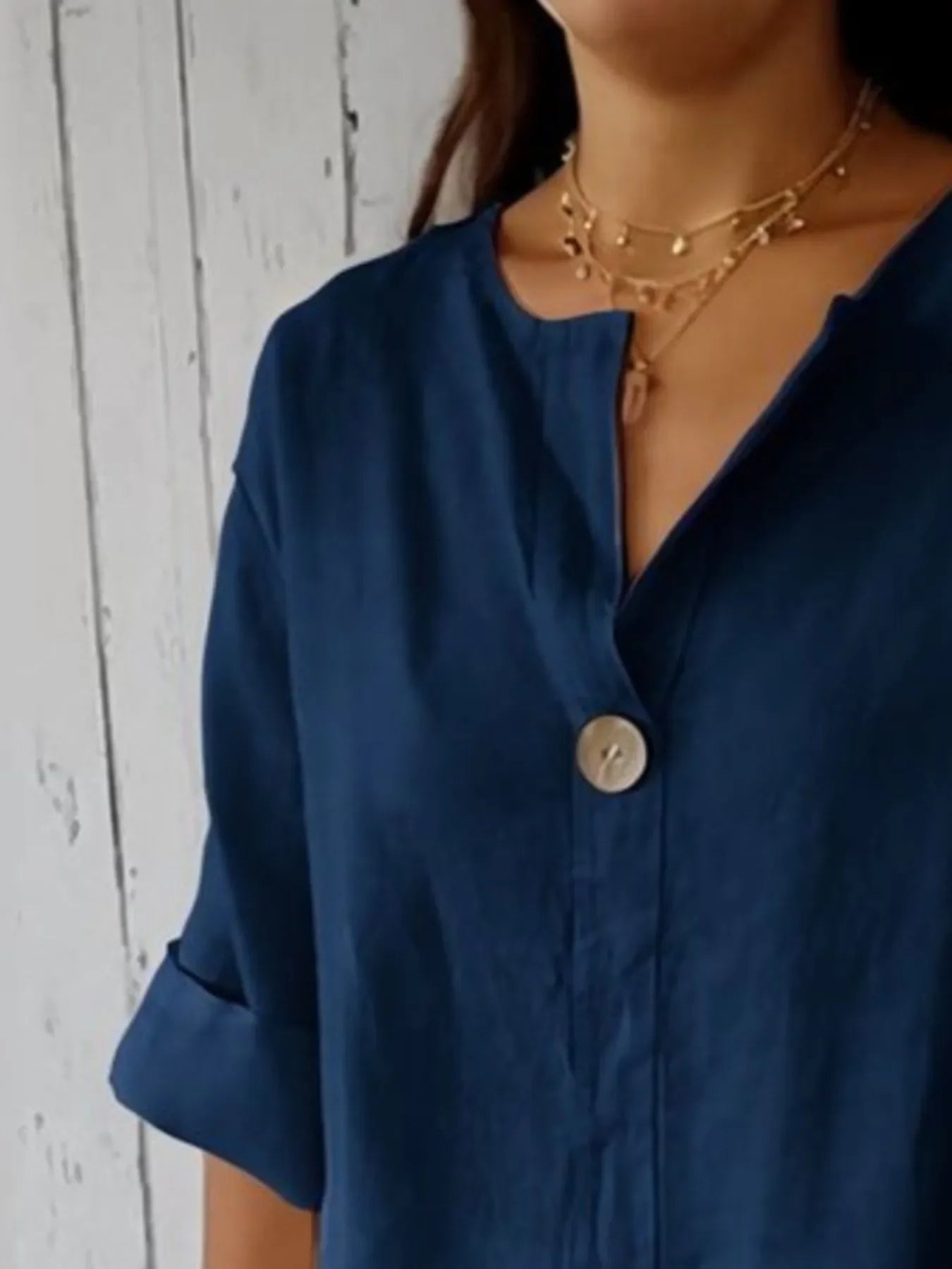 Plus Size Linen Blend Notched Blouse With Button Front - Southern Shores Clothing