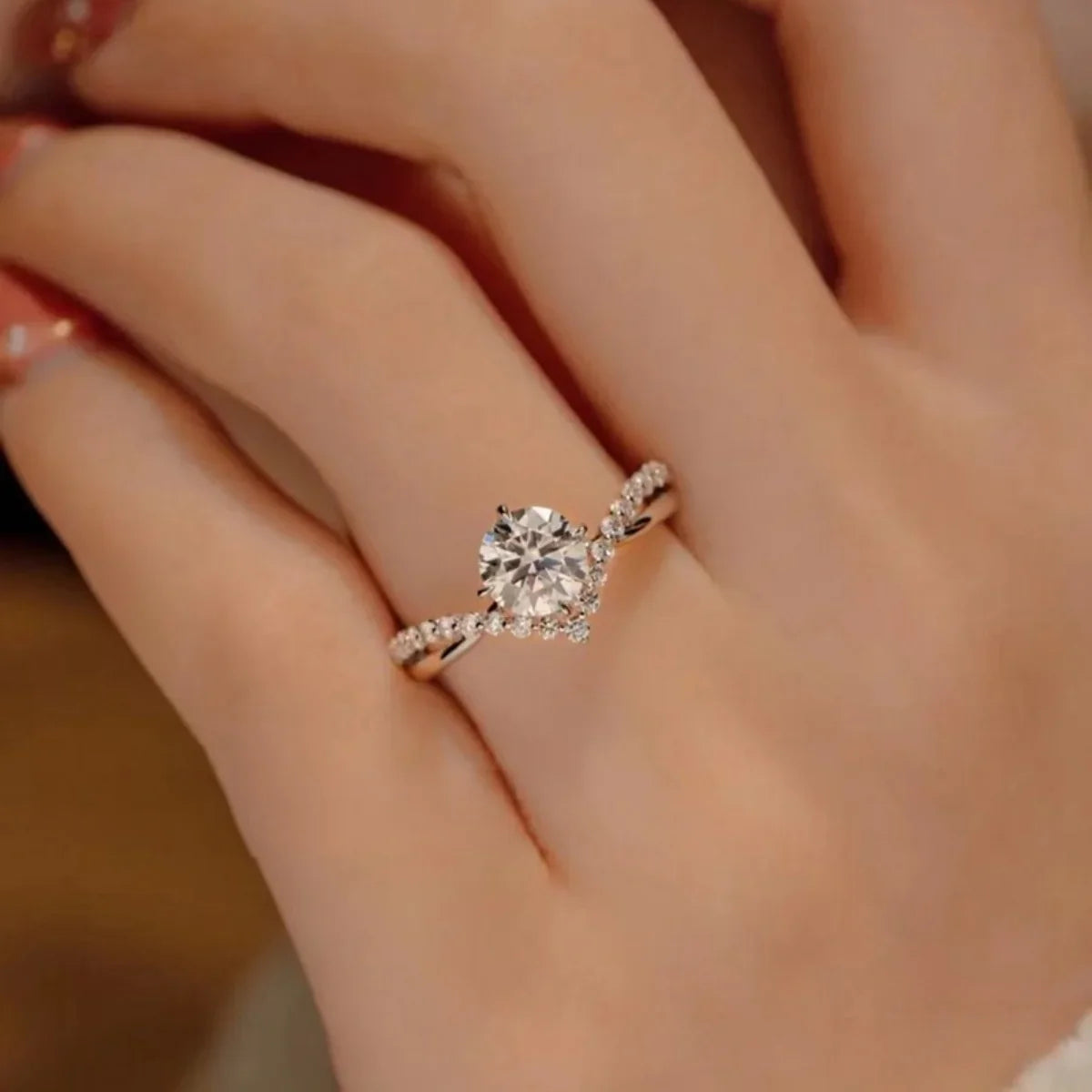 Elegant Moissanite Ring In Sterling Silver With Pave Band - Southern Shores Clothing