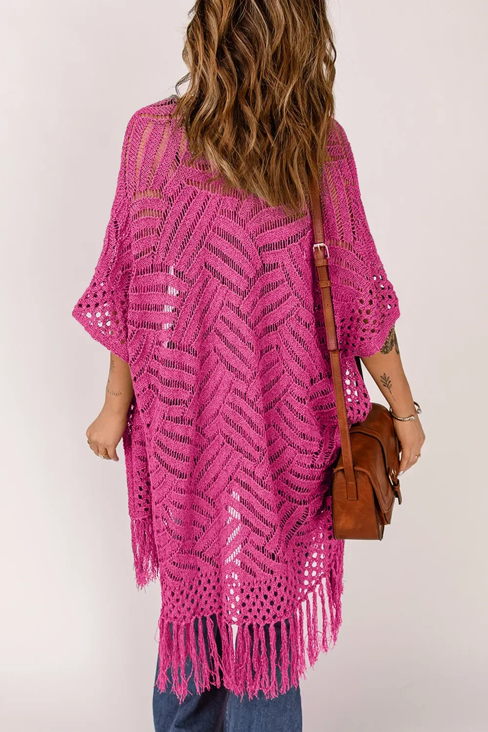 Lightweight Openwork Fringed Cardigan With Open Front - Southern Shores Clothing