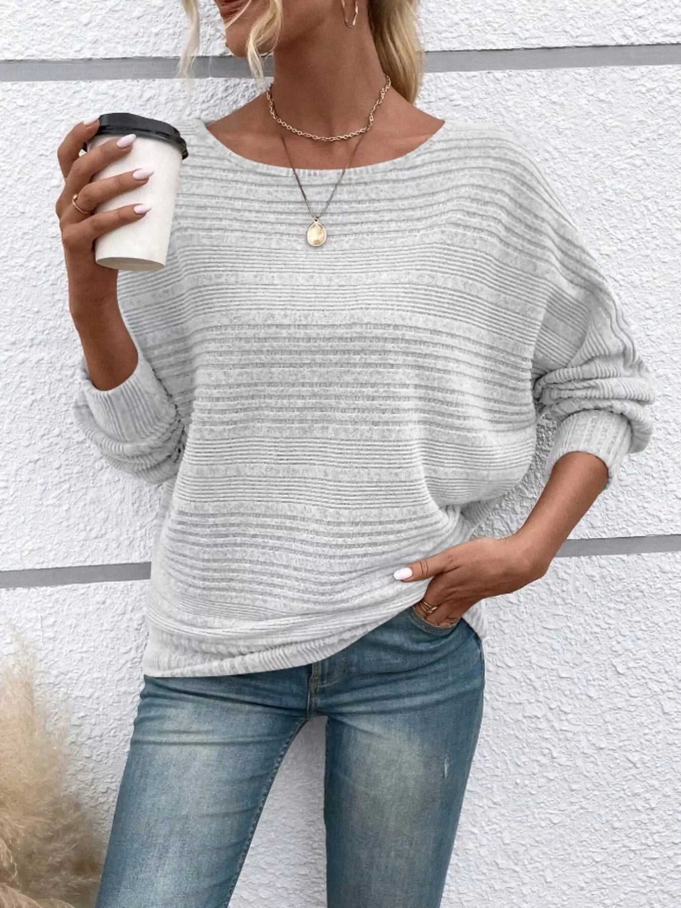 Ribbed Round-Neck Long-Sleeve T-Shirt With Slight Stretch - Southern Shores Clothing