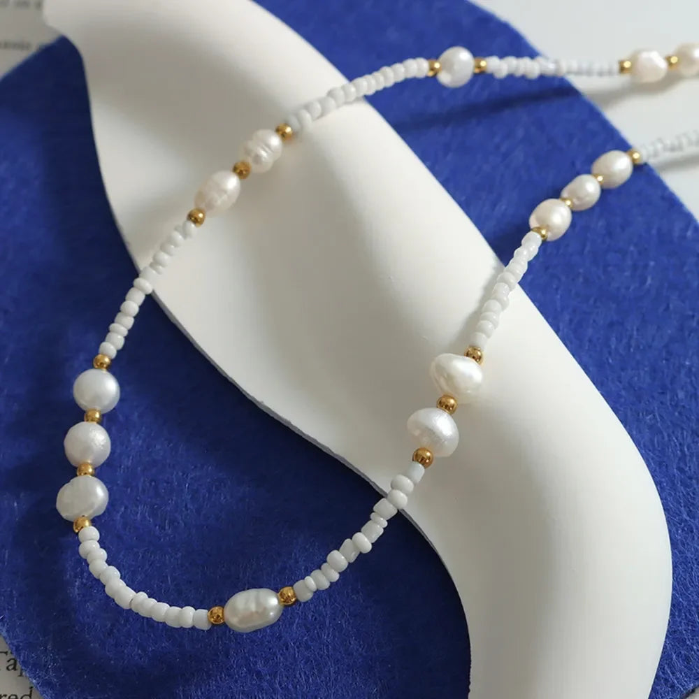 Titanium Steel Freshwater Pearl Necklace With Beads - Southern Shores Clothing