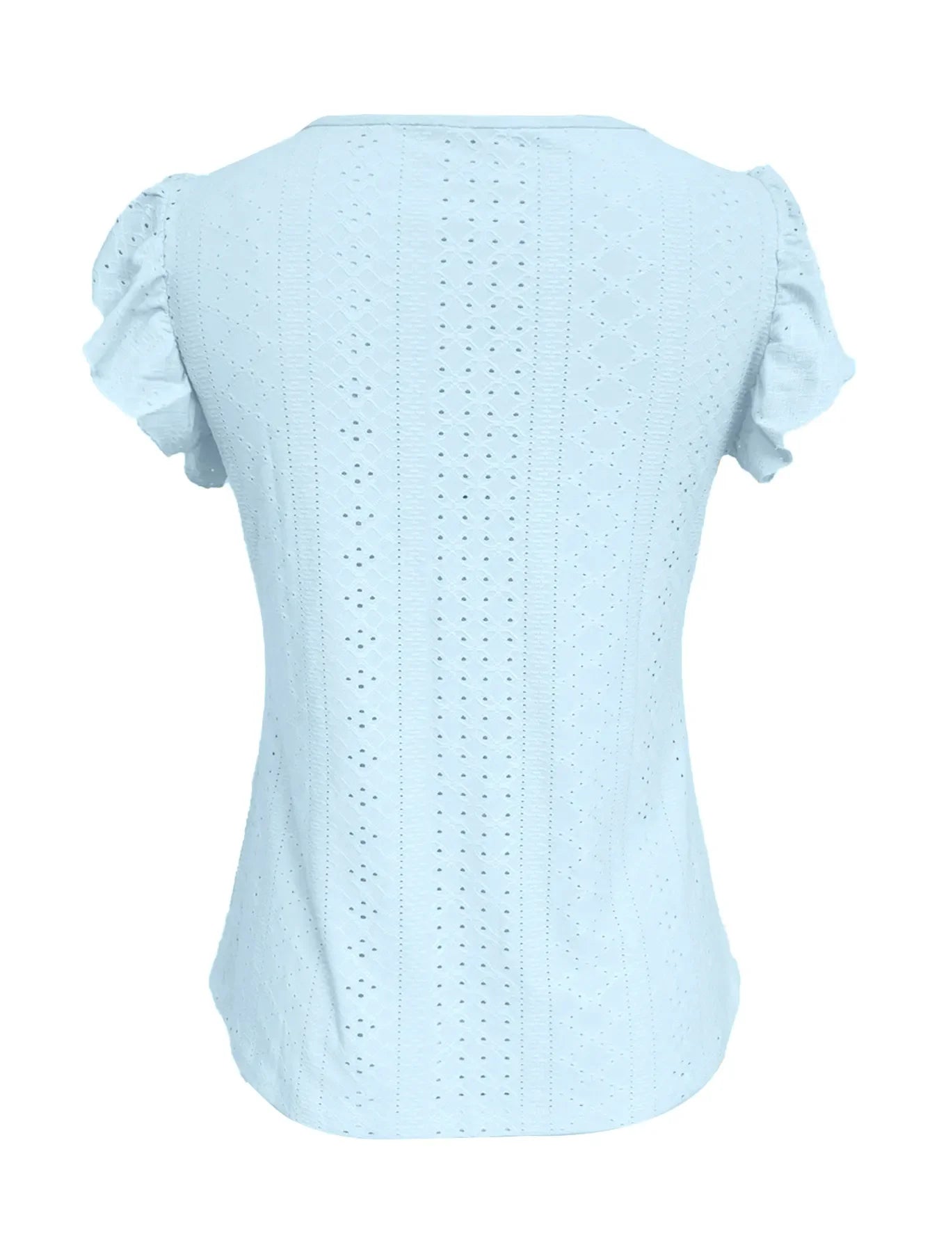 Eyelet Button-Front Flutter Sleeve Top With Stretch - Southern Shores Clothing