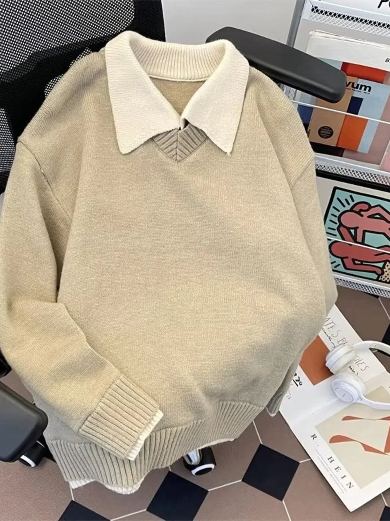 Coastal Stretch Ribbed Hem Long Sleeve Sweater
