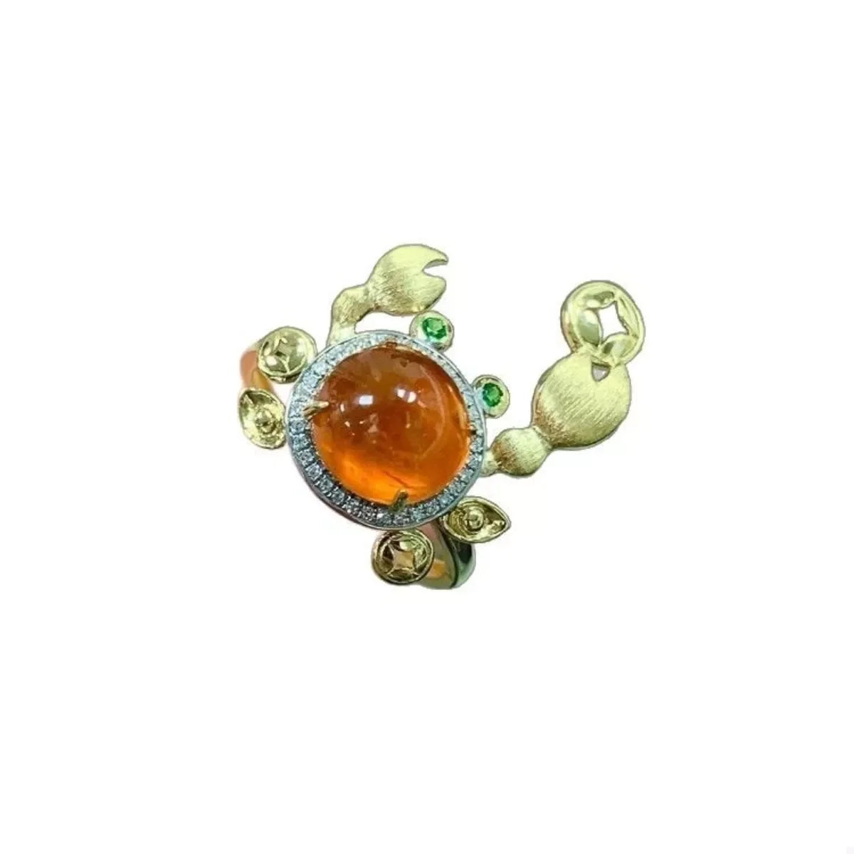 18K Plated Crab Ring With Amber Cabochon And Crystal Accents - Southern Shores Clothing