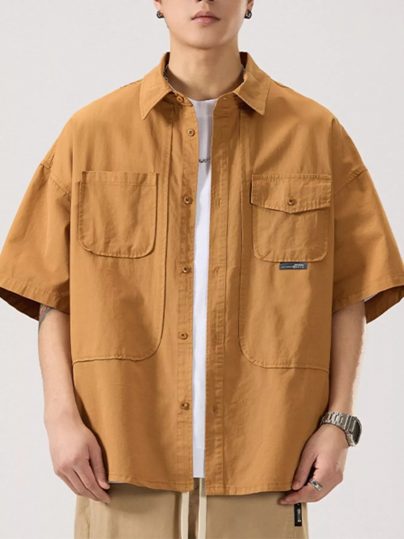 Plus Size Button Up Half Sleeve Cotton Shirt With Pocket - Southern Shores Clothing