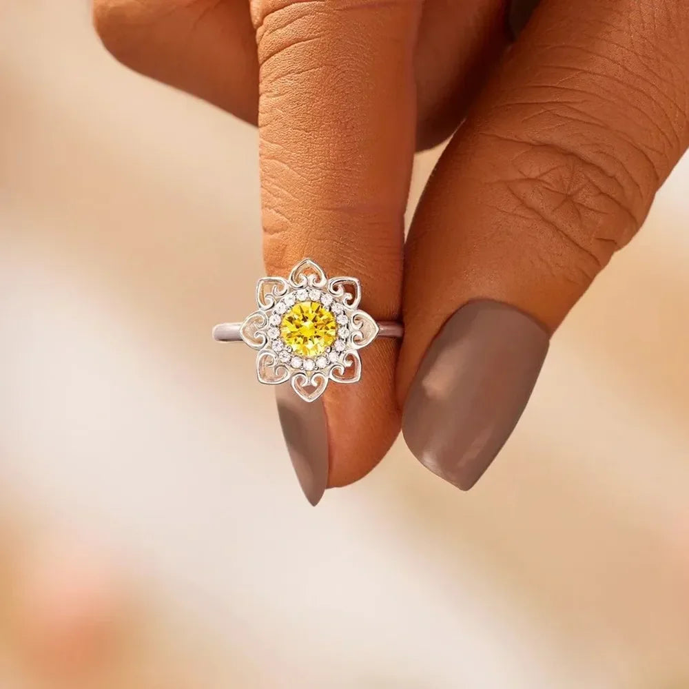 Flower Shape Zircon Ring Platinum-Plated Sterling Silver - Southern Shores Clothing