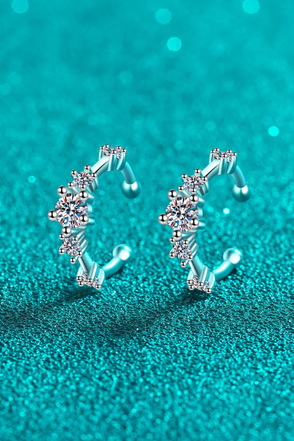 Moissanite Cuff Earrings Rhodium-Plated Sterling Silver - Southern Shores Clothing