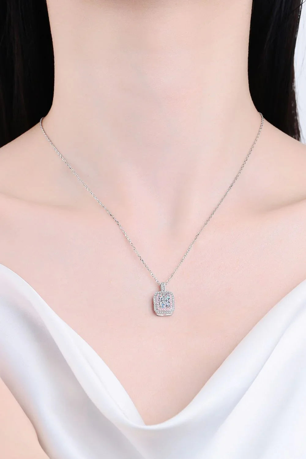 1 Carat Moissanite Geometric Necklace With Pink Zircon Halo