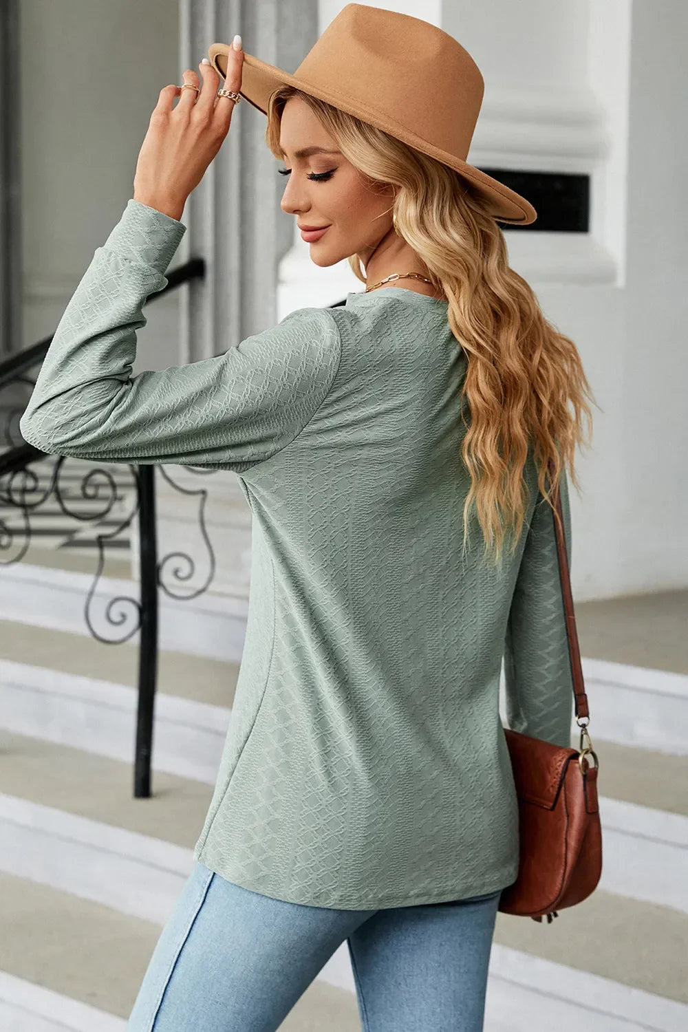 Notched Buttoned Long Sleeve Stretch T Shirt - Southern Shores Clothing