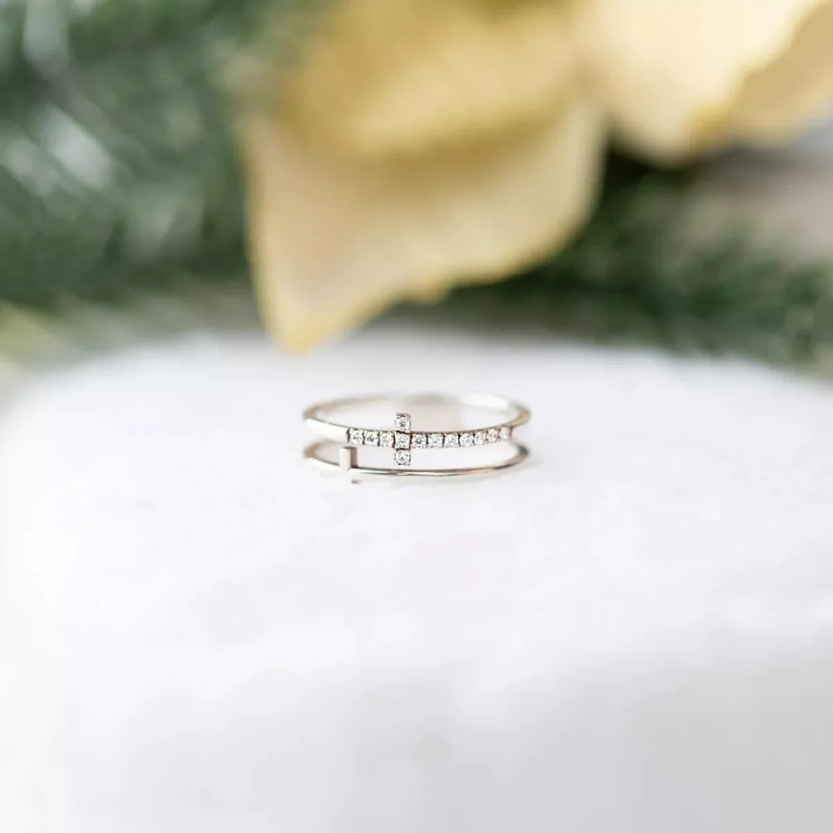 Double Band Zircon Cross Ring With Plating - Southern Shores Clothing