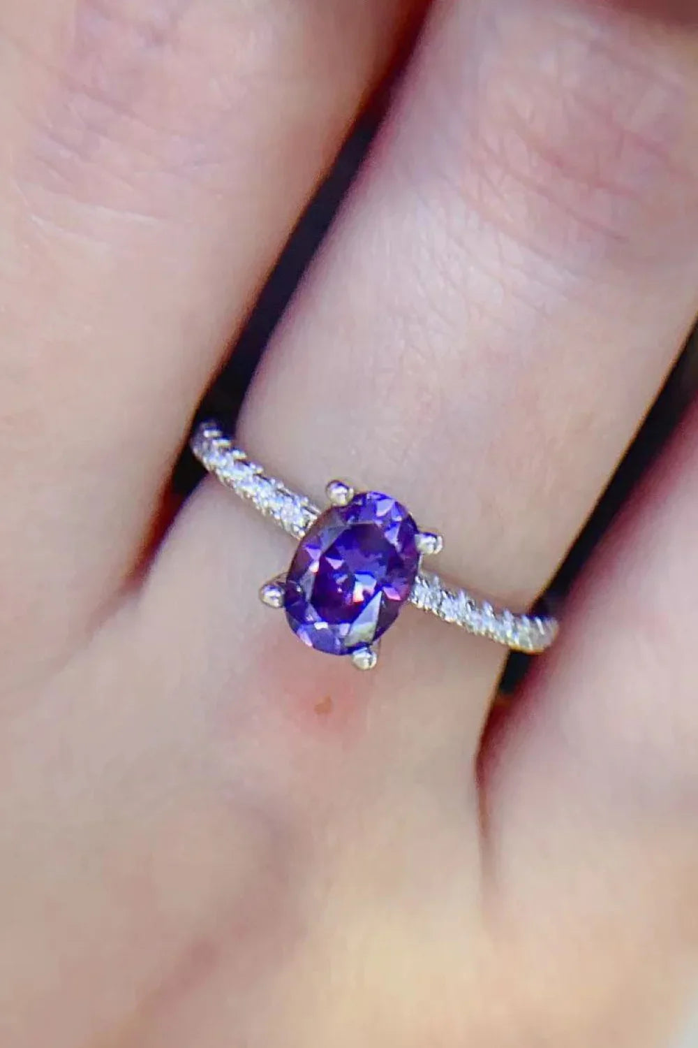 Purple Moissanite 1 Carat 4 Prong Ring Sterling Silver - Southern Shores Clothing