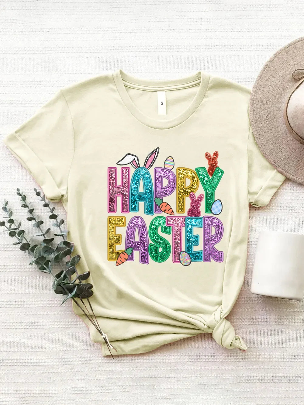 Happy Easter Round Neck Short Sleeve T Shirt - Southern Shores Clothing