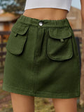 Pocketed Denim Skirt With Elastic Waist Casual - Southern Shores Clothing