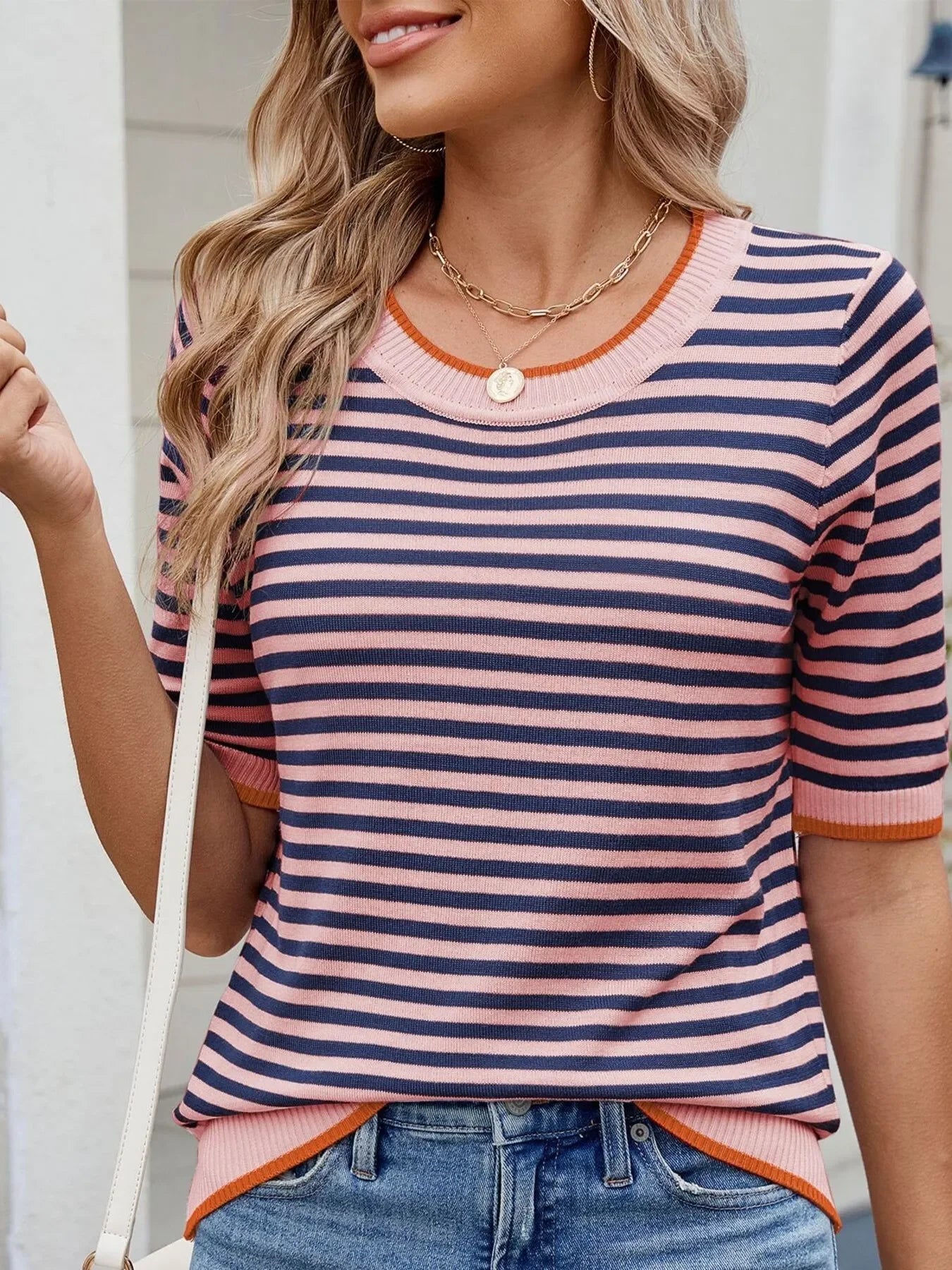 Striped Casual T-Shirt With Contrast Trim Basic Fit - Southern Shores Clothing
