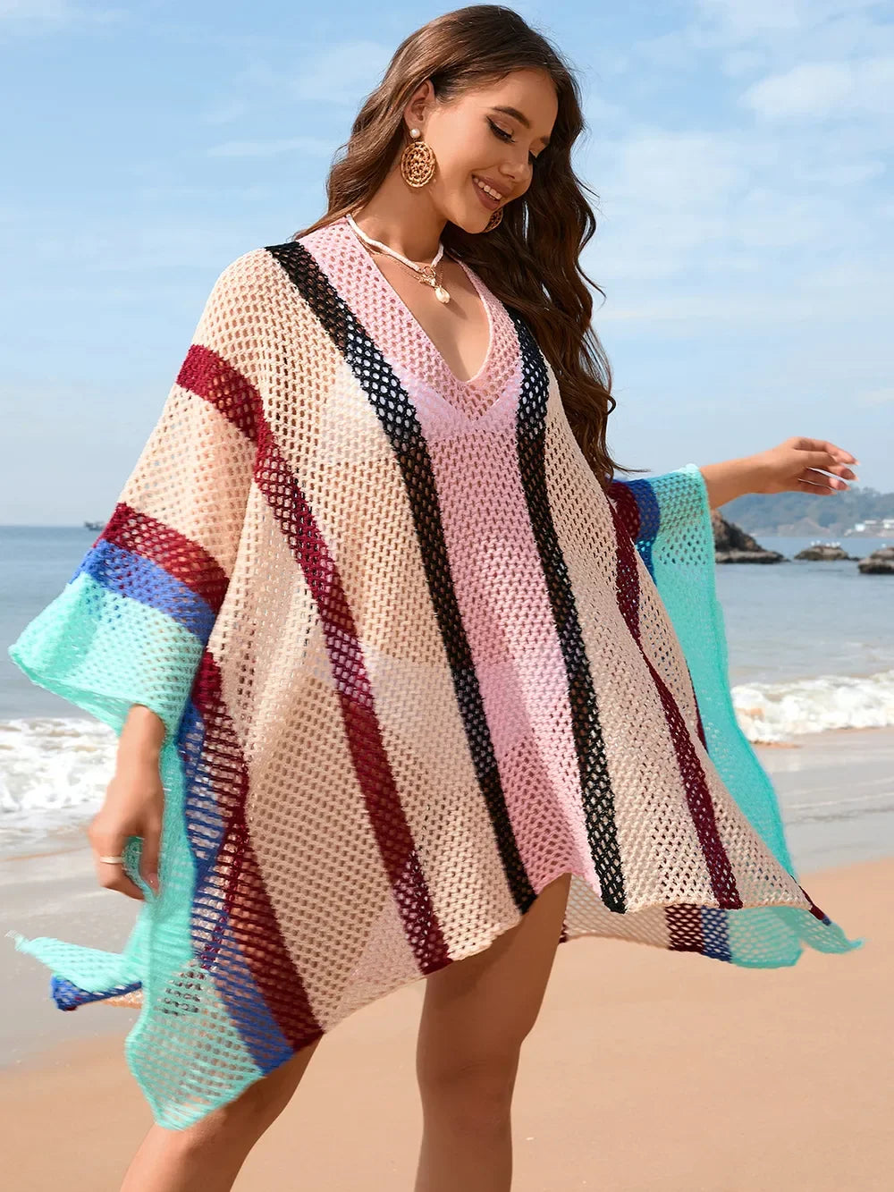 Stretchy Openwork Plunge Beach Cover-Up One Size - Southern Shores Clothing