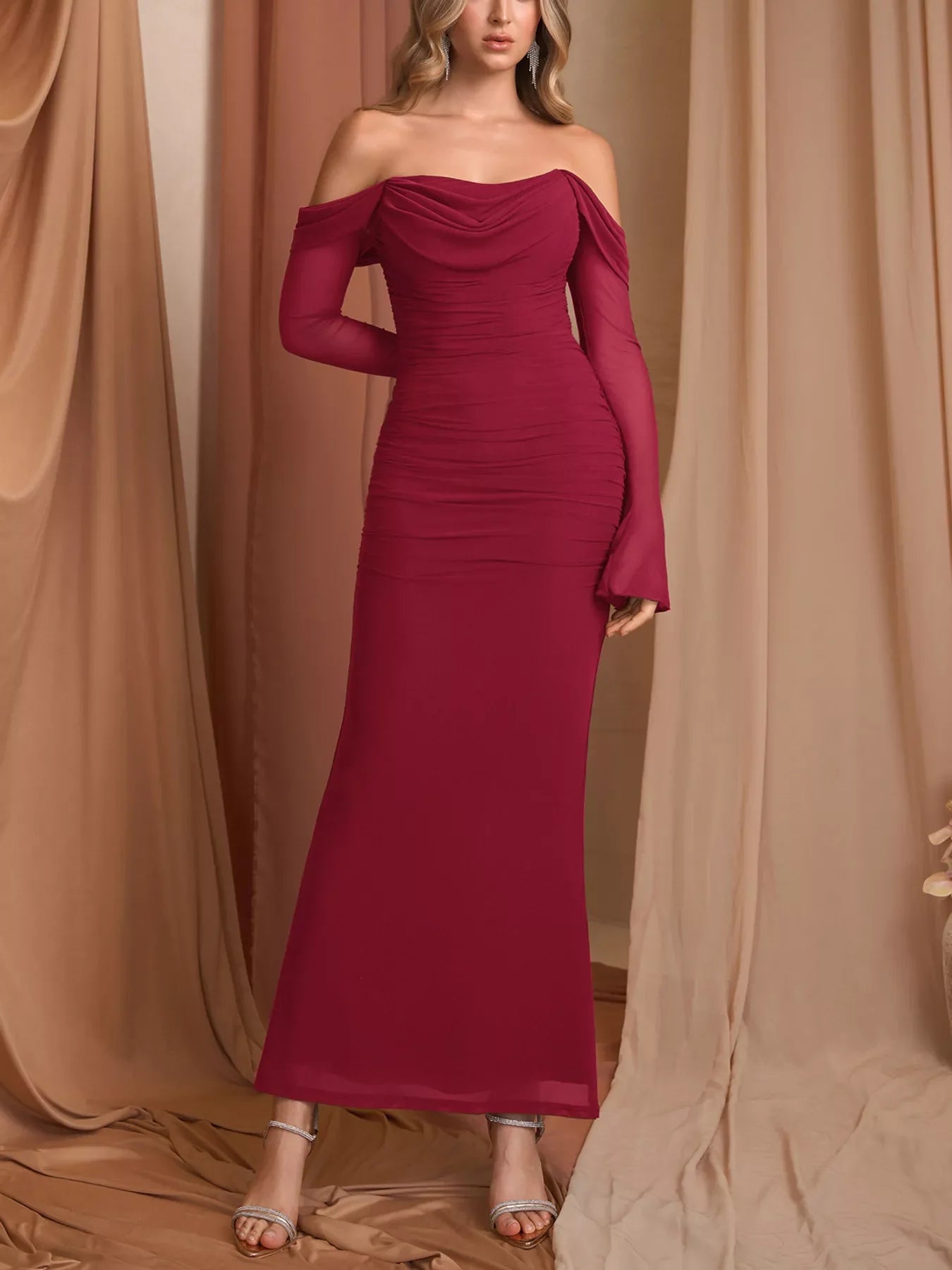 Off-Shoulder Ruched Mermaid Maxi Dress Formal - Southern Shores Clothing