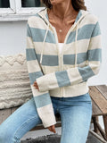 Striped Cardigan With Stretch And Drawstring Zip Up - Southern Shores Clothing