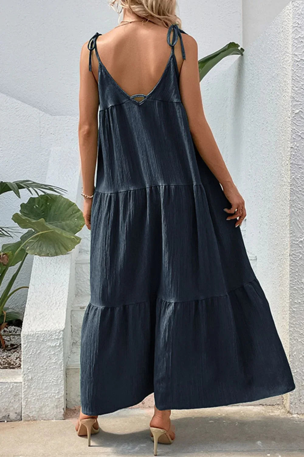 Tie-Shoulder Tiered Maxi Dress Coastal Vacation - Southern Shores Clothing