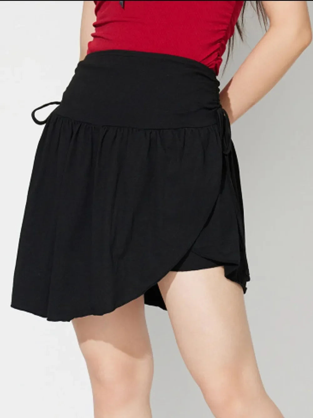 Side Tie Asymmetric Hem Mini Skirt Adjustable Fit Casual - Southern Shores Clothing