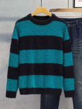 Plus Size Striped Fuzzy Knit Pullover Sweater - Southern Shores Clothing
