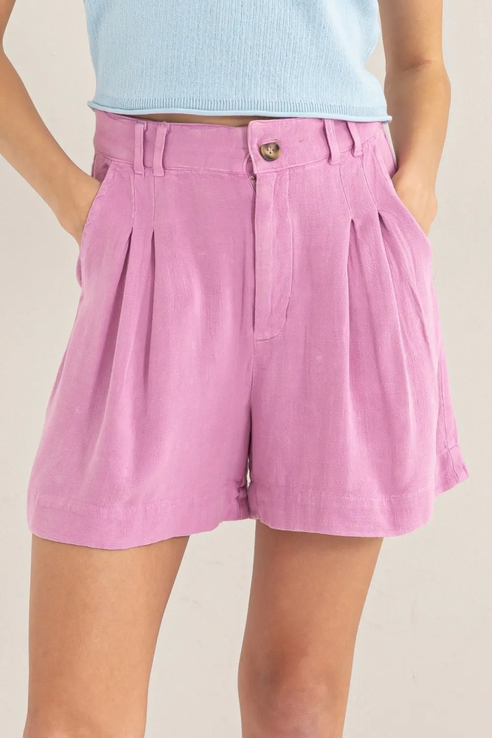 Southern Shores Women's High Waist Pleated Linen Shorts