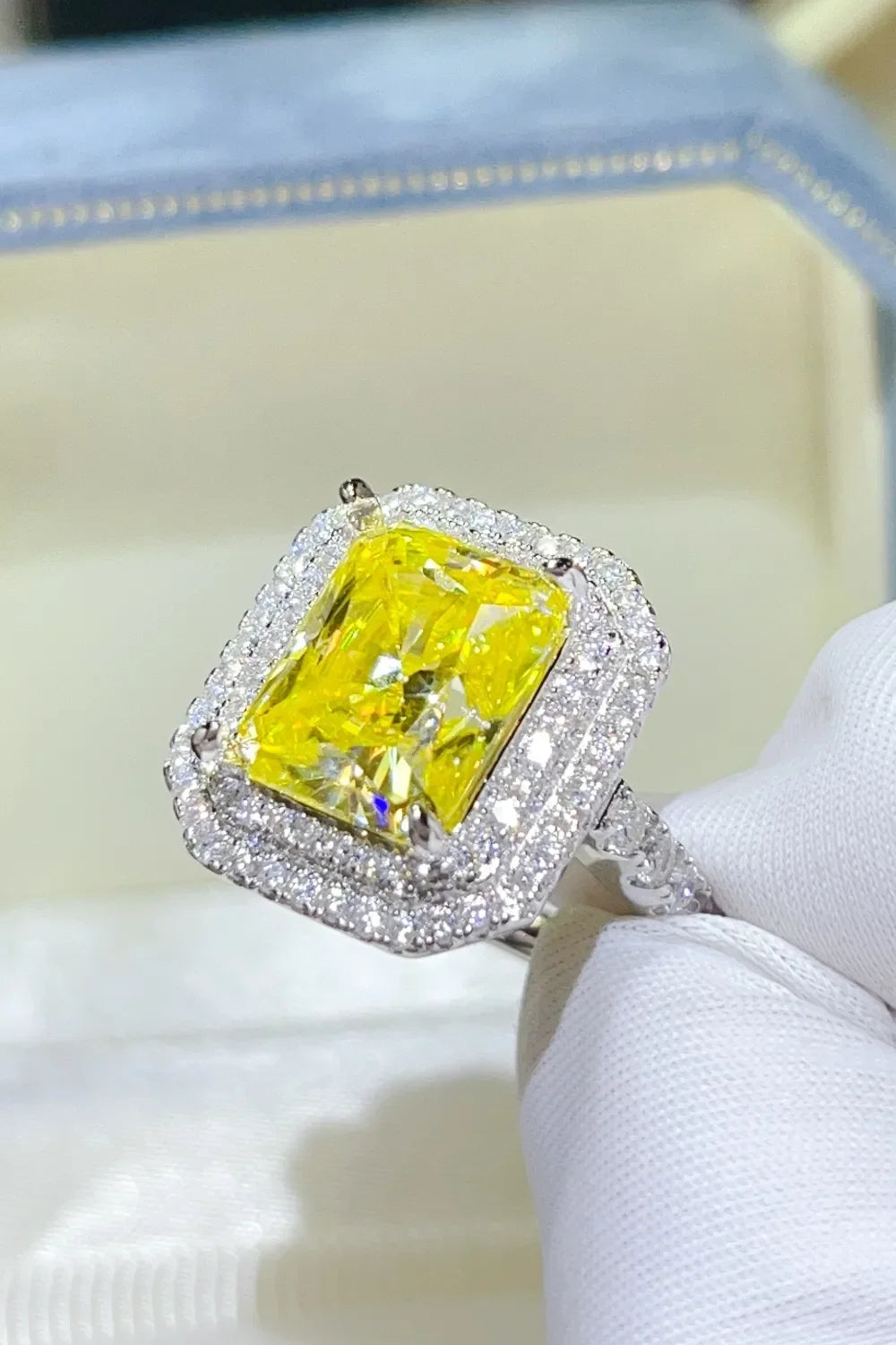 Golden Yellow 2 Carat Moissanite Sterling Silver Ring Halo - Southern Shores Clothing