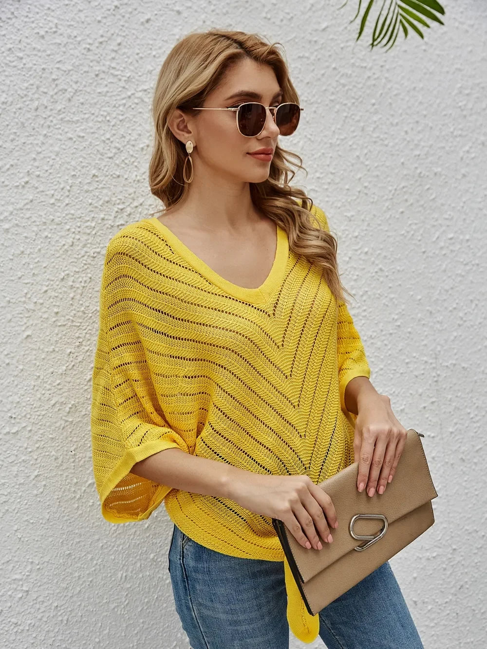 Openwork Batwing Sleeve Cover-Up Stretch Fabric - Southern Shores Clothing