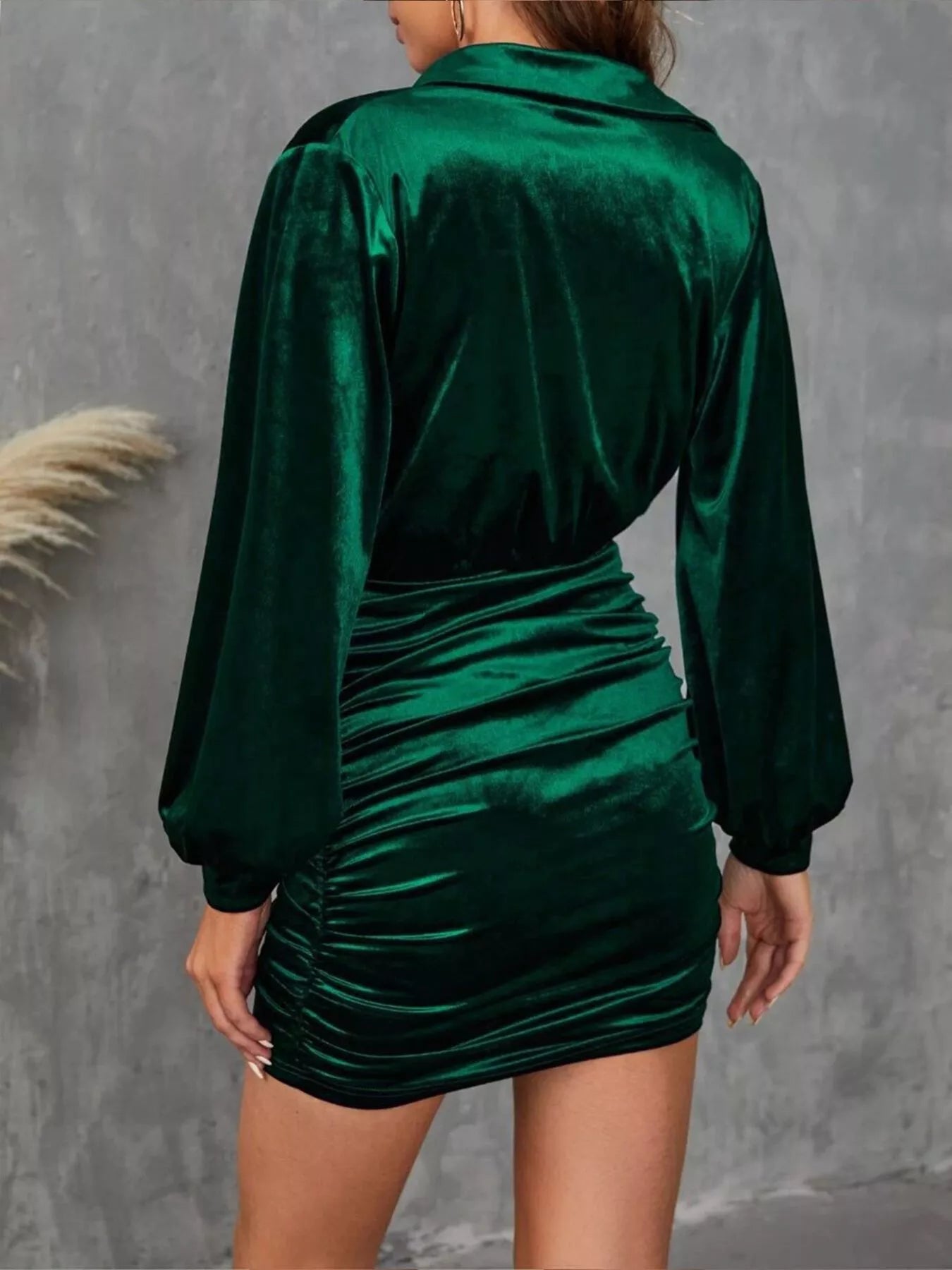 Velvet Cowl Neck Ruched Stretch Mini Dress