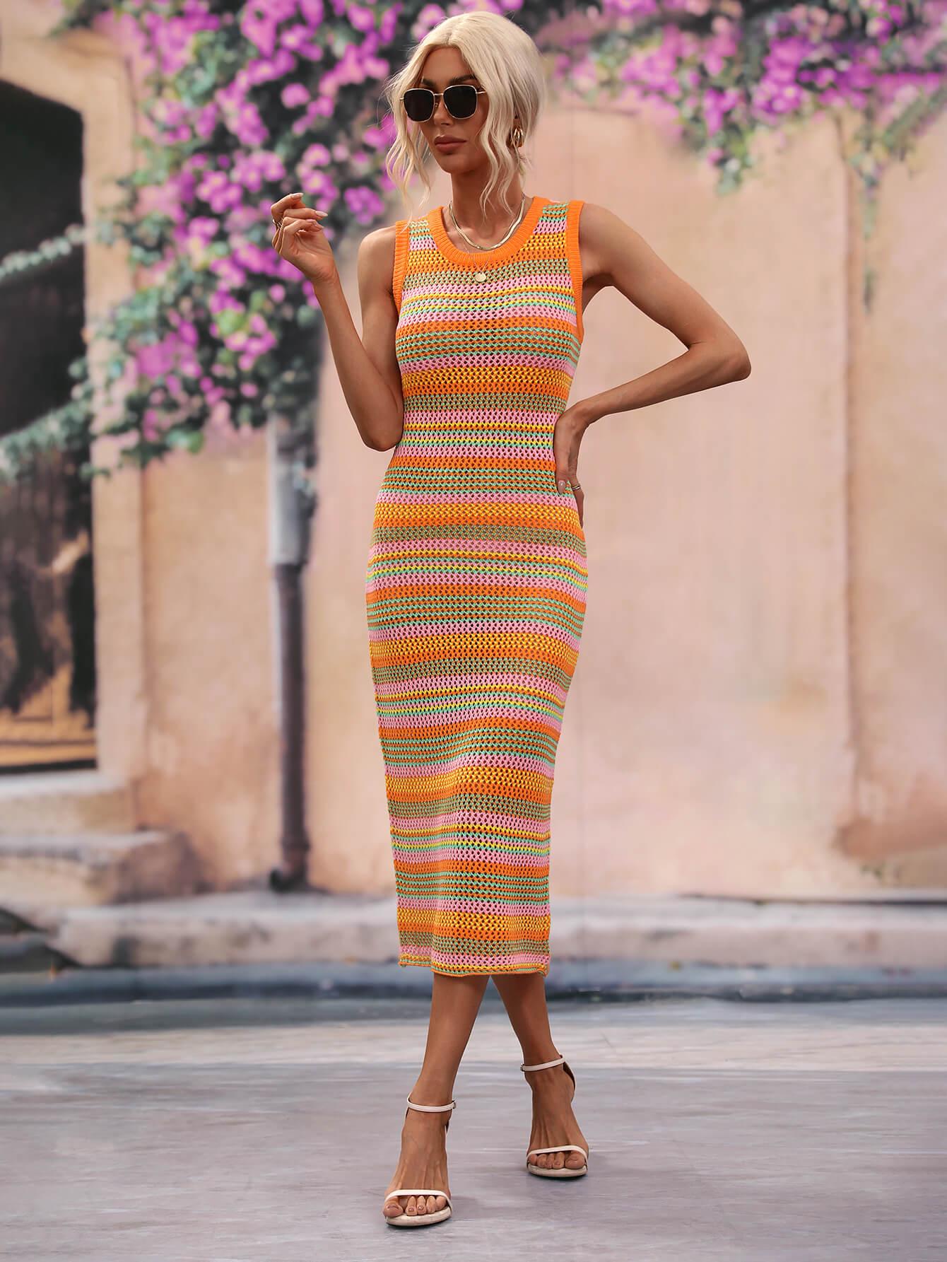 Striped Sleeveless Midi Beach Cover Up Dress - Southern Shores Clothing