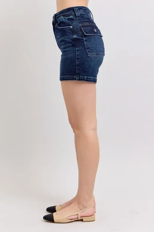High Waist Denim Shorts With Back Flap Pocket Plus Size - Southern Shores Clothing