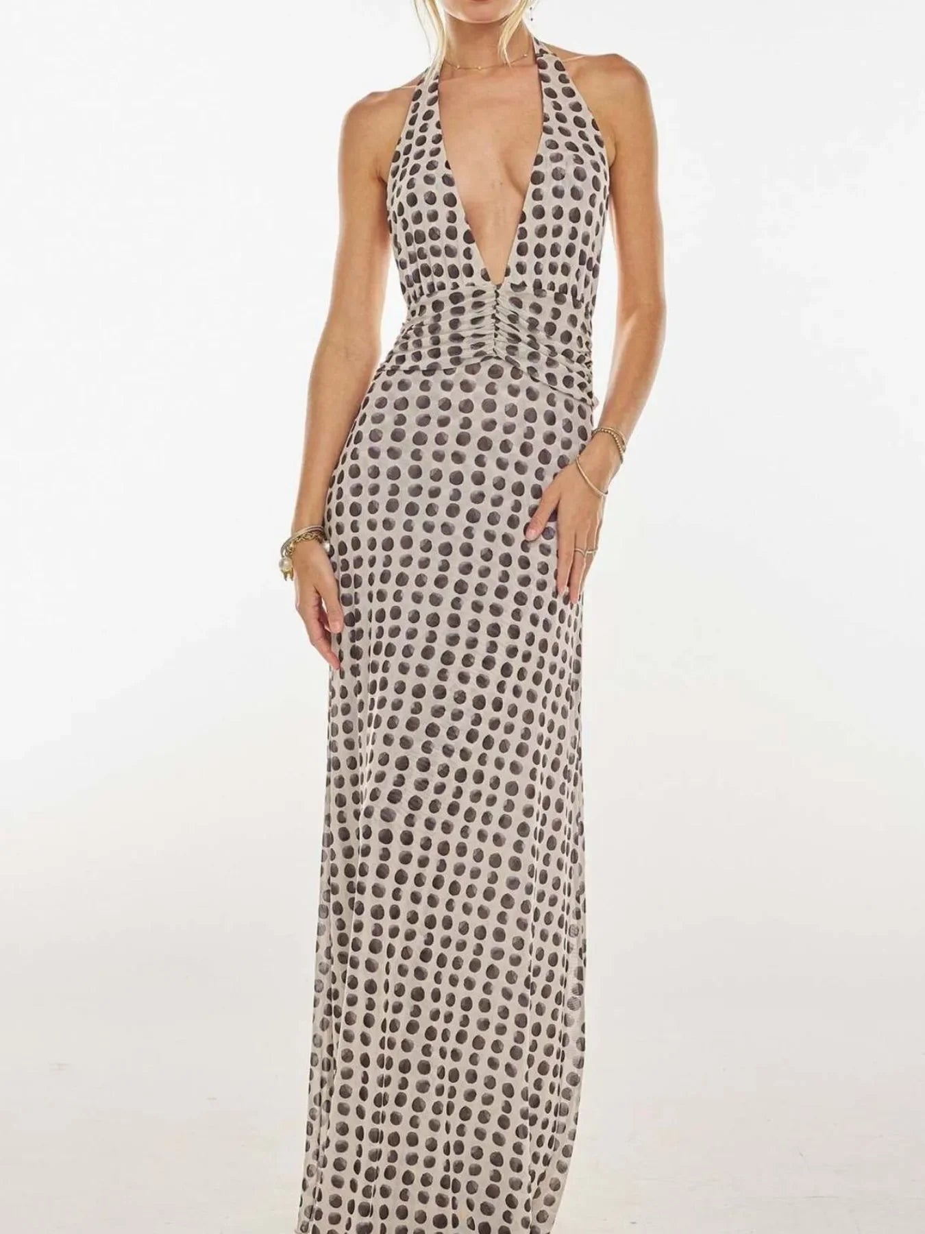 Floral Halter Neck Deep V Maxi Dress Beachwear - Southern Shores Clothing