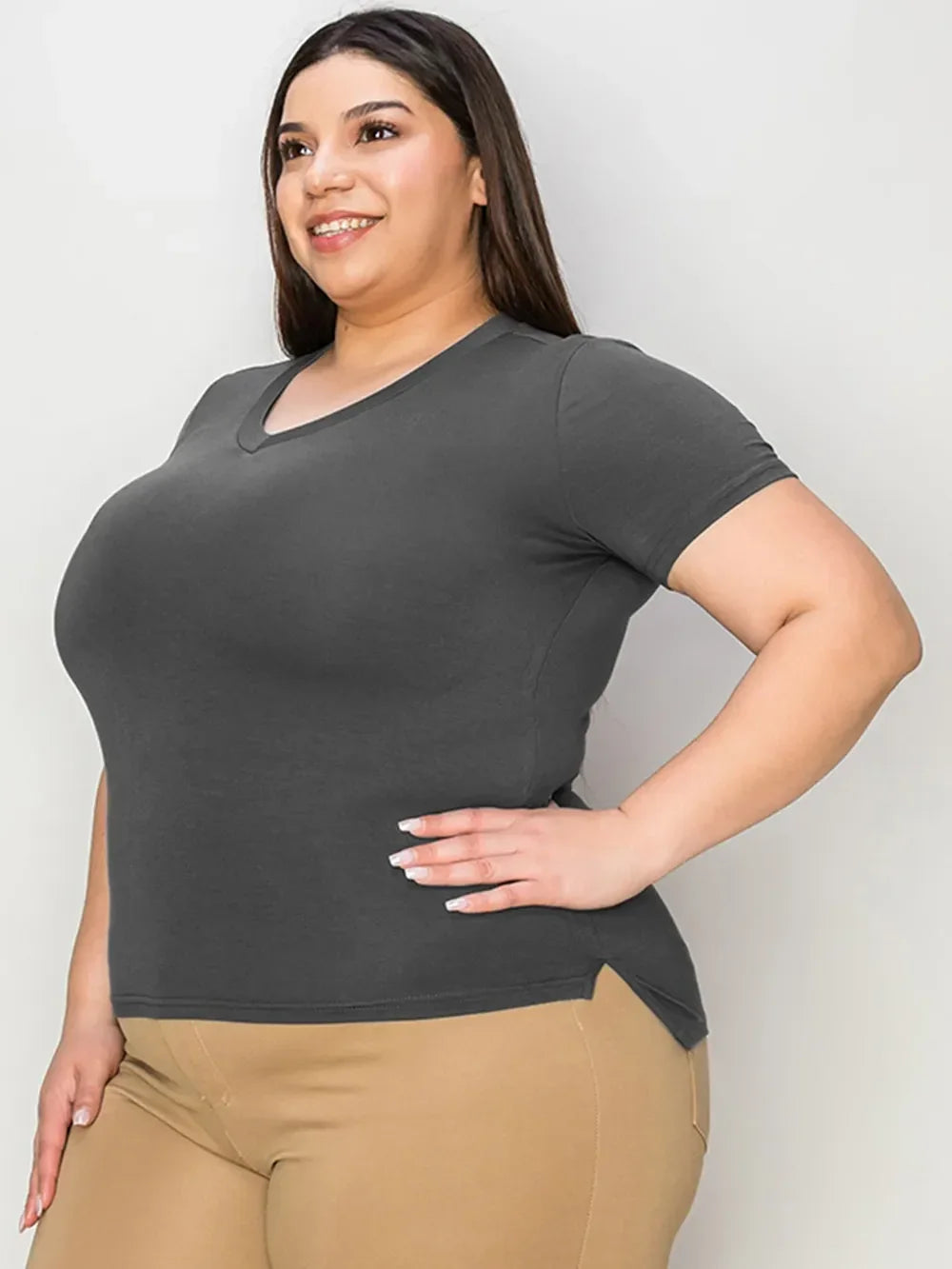 Basic Bae Full Size V-Neck High-Low T-Shirt - Southern Shores Clothing