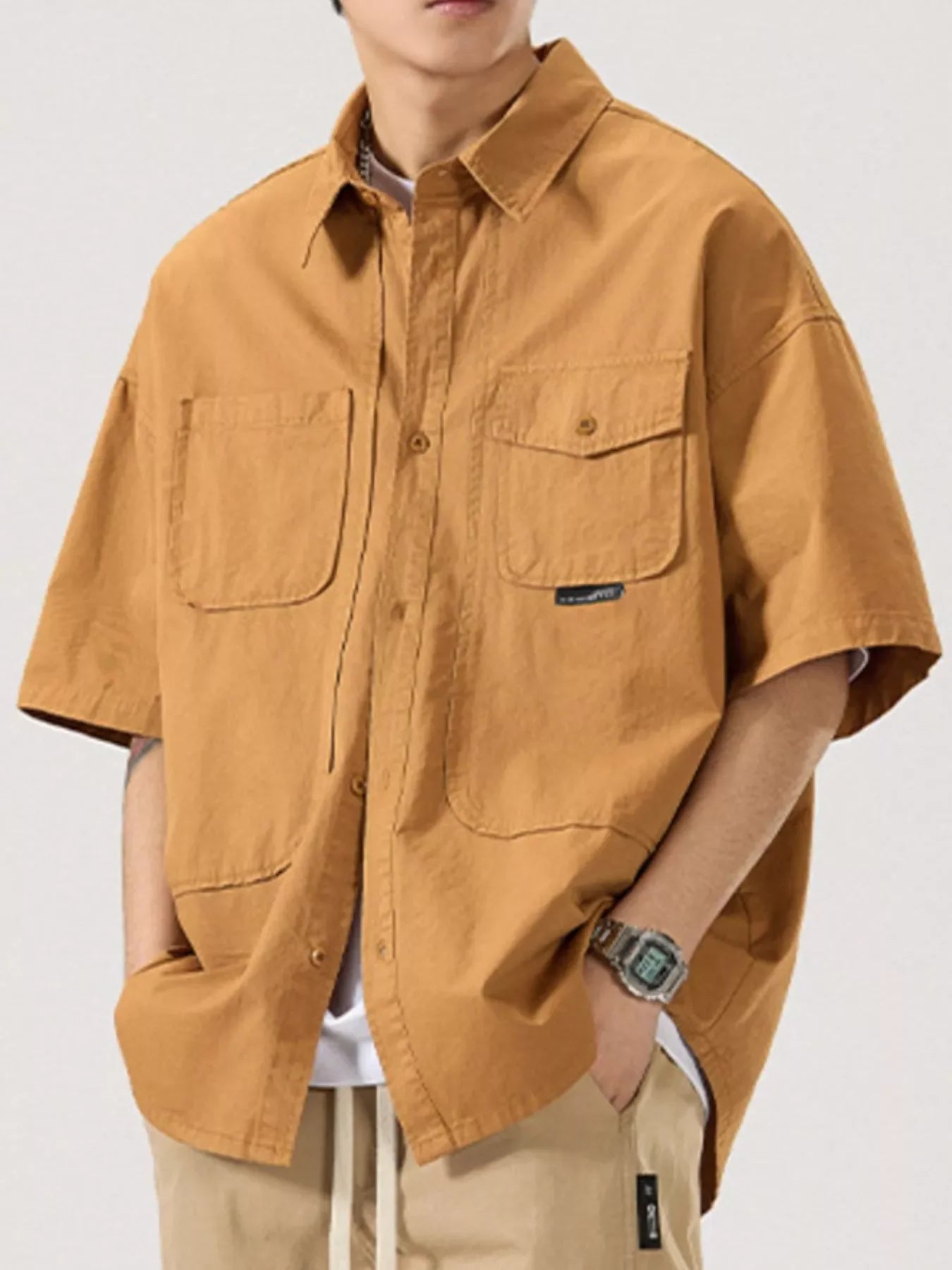 Plus Size Button Up Half Sleeve Cotton Shirt With Pocket - Southern Shores Clothing