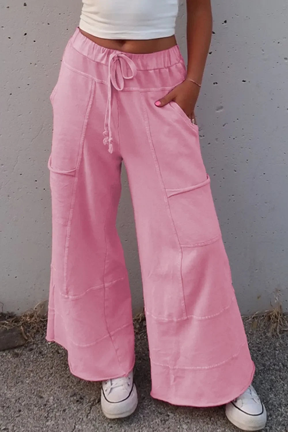 Mineral Wash High Waist Wide Leg Cotton Cargo Pants - Southern Shores Clothing
