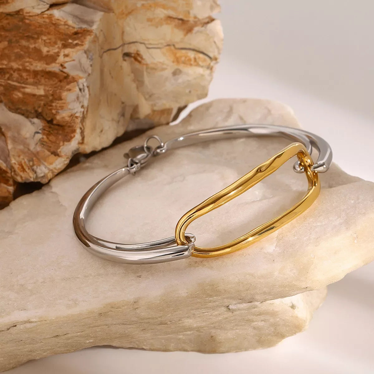 Two-Tone Geometric Link Bracelet With 18K Gold Plating - Southern Shores Clothing