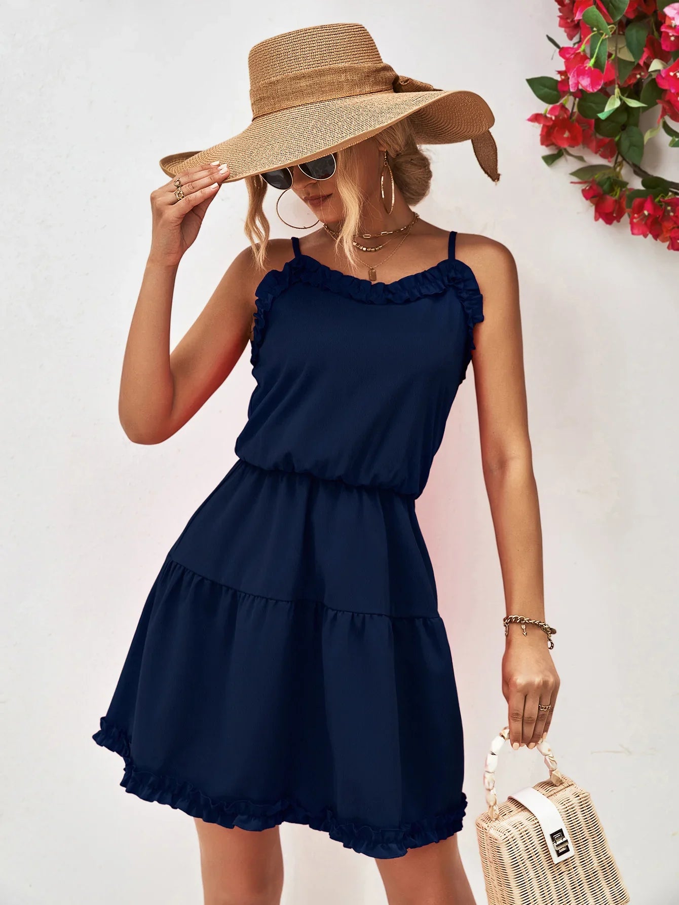 Frill Trim Spaghetti Strap Mini Dress - Southern Shores Clothing