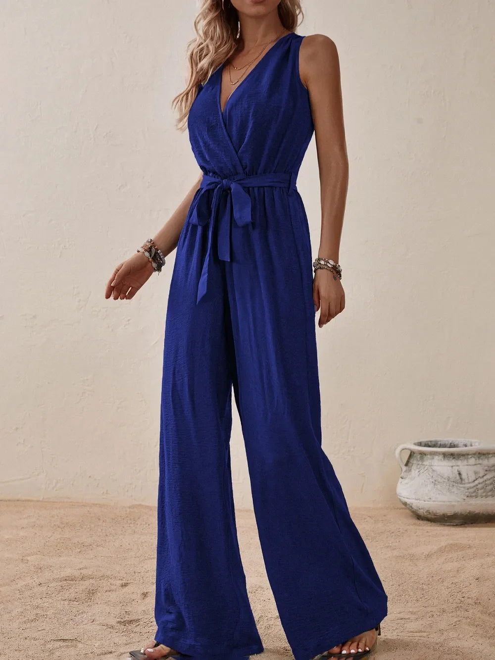 Tied Surplice Sleeveless Wide Leg Jumpsuit - Southern Shores Clothing