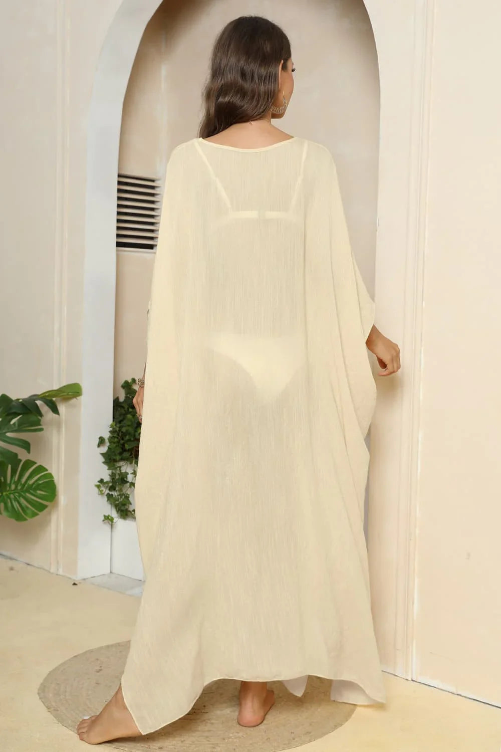 V-Neck Sheer Cover-Up With Three-Quarter Sleeve, One Size - Southern Shores Clothing