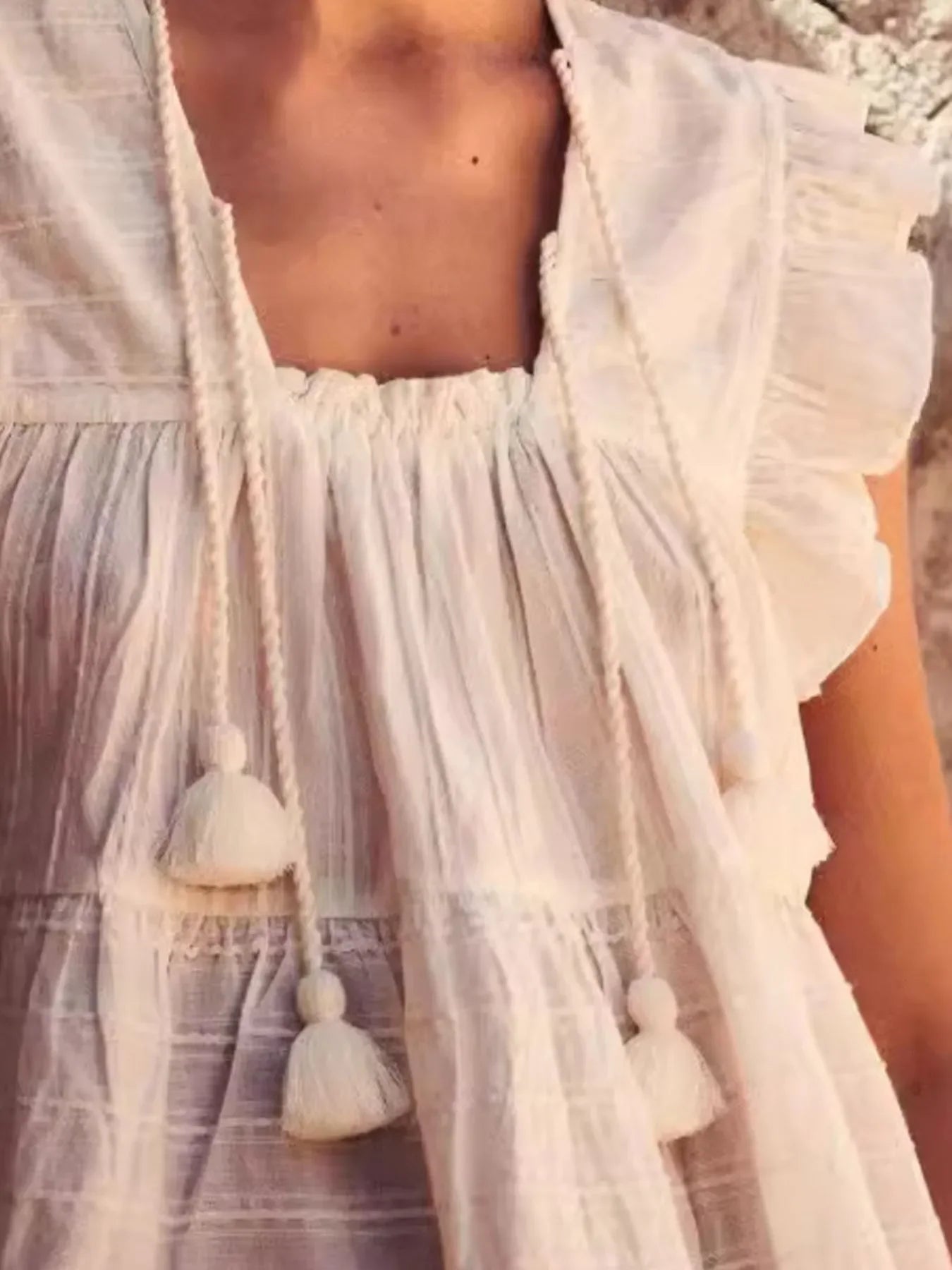 Casual Striped Tassel Ruffle Blouse Polyester - Southern Shores Clothing