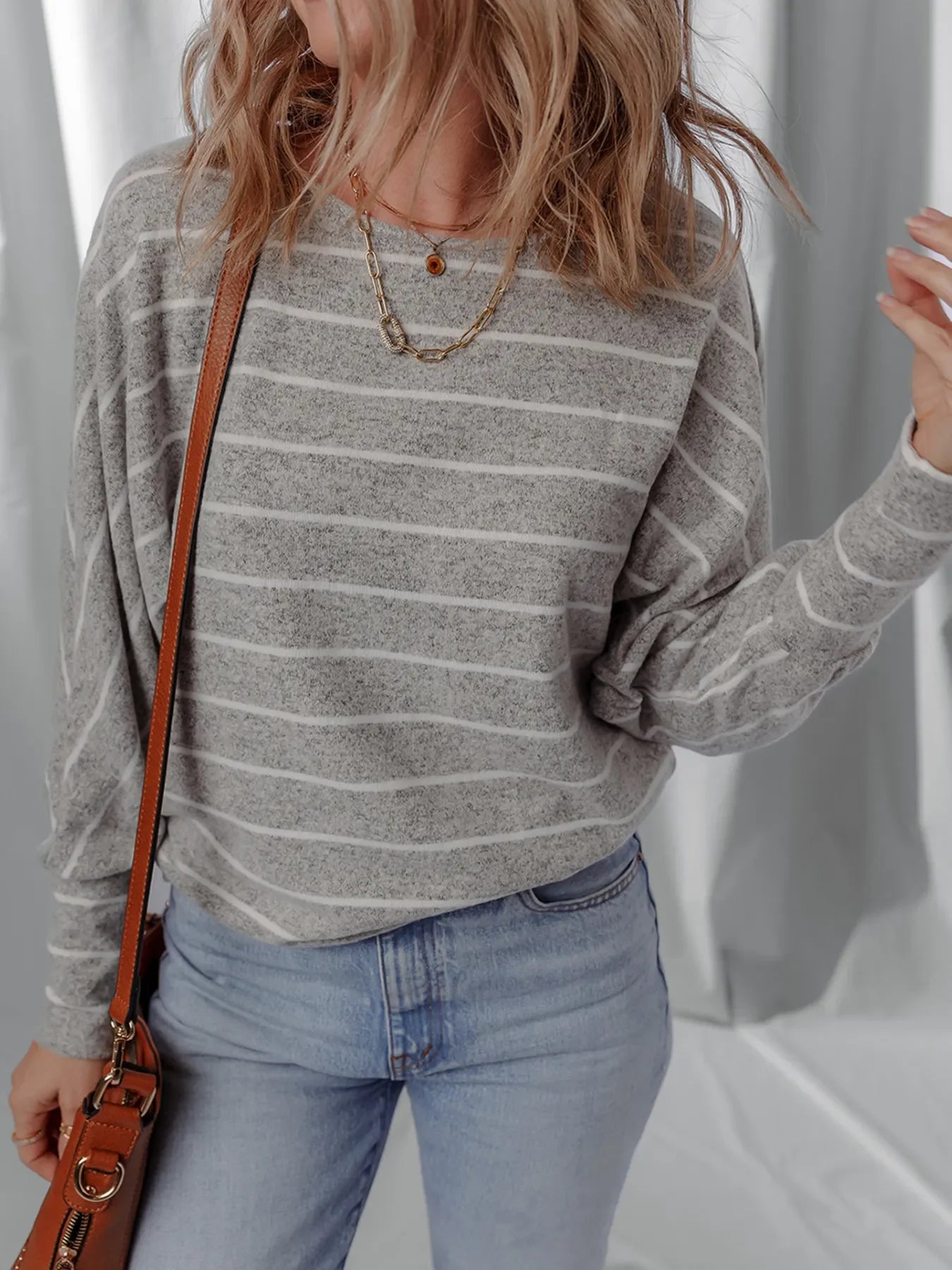 Stripe Dolman Sleeve Drop Shoulder Top - Southern Shores Clothing