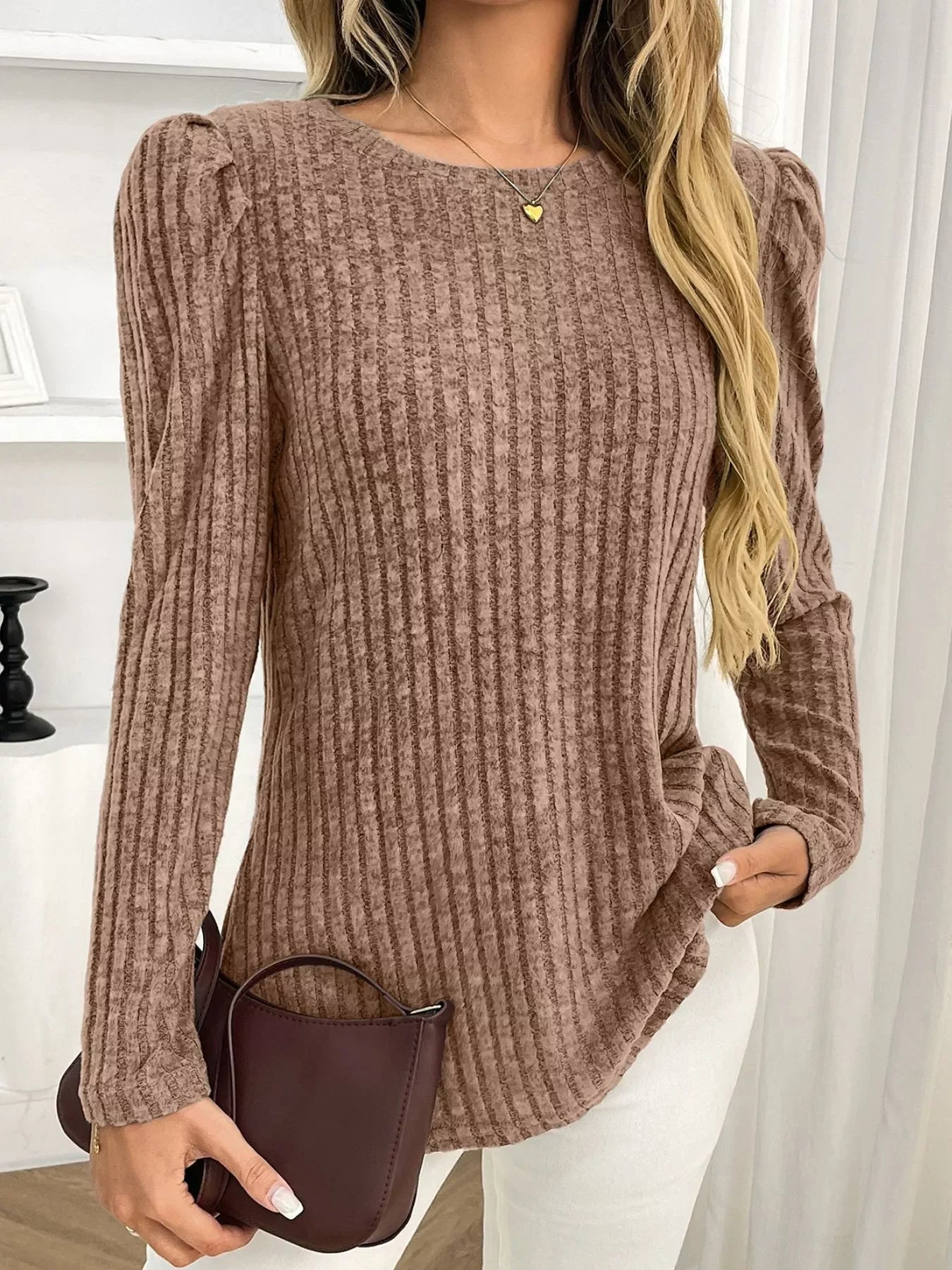 Round Neck Puff Sleeve T-Shirt - Southern Shores Clothing